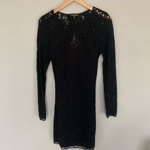 Long Sleeve Black Lace Dress with Open Back